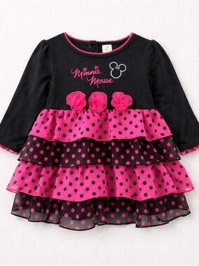 Minnie Mouse Black & Hot Pink Polka Dot Ruffle Dress 18-24 Months